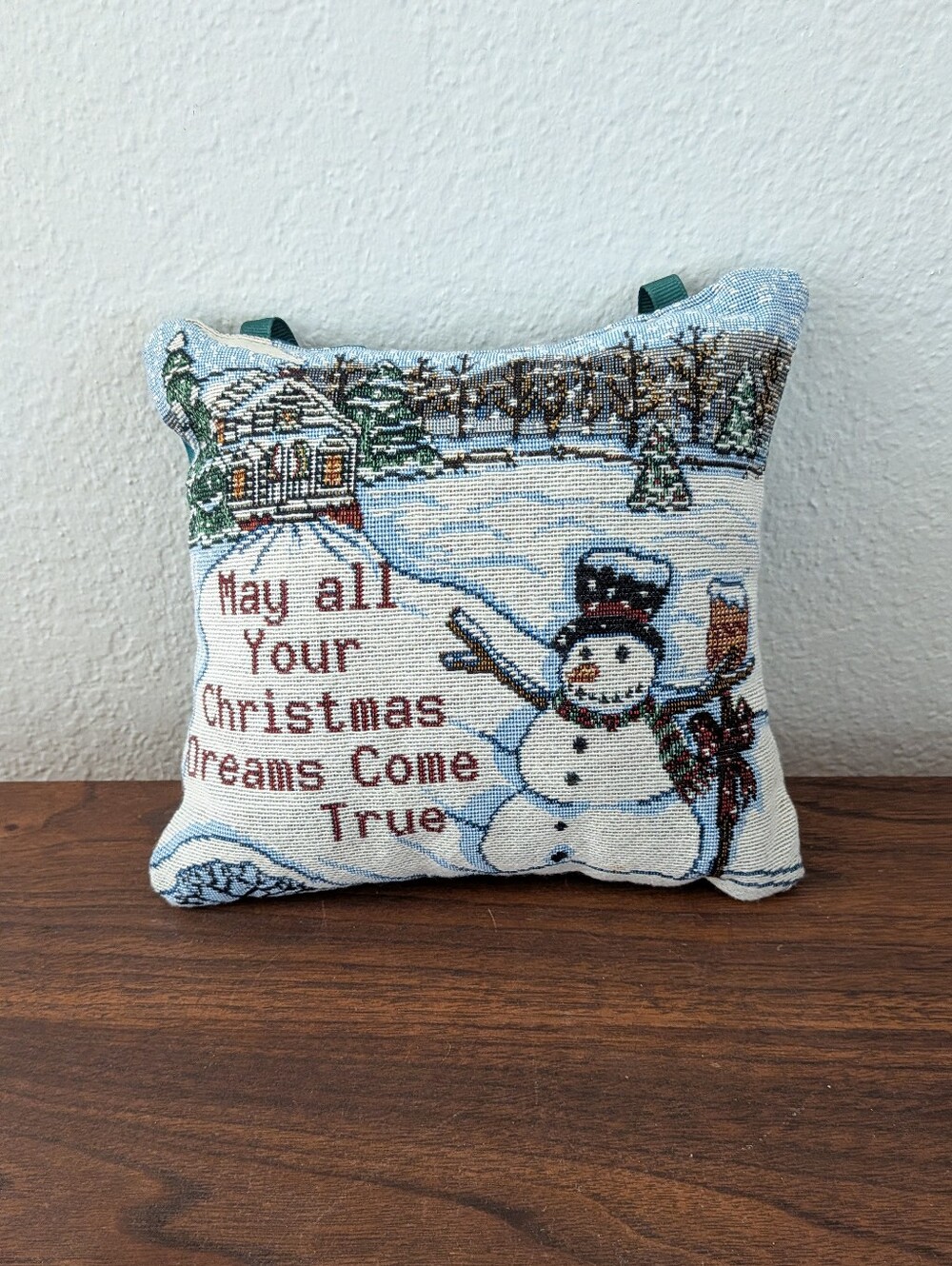 Christmas Tapestry Small Pillow Snowman Wall/Door Hanger 8x7 Hidden Pocket